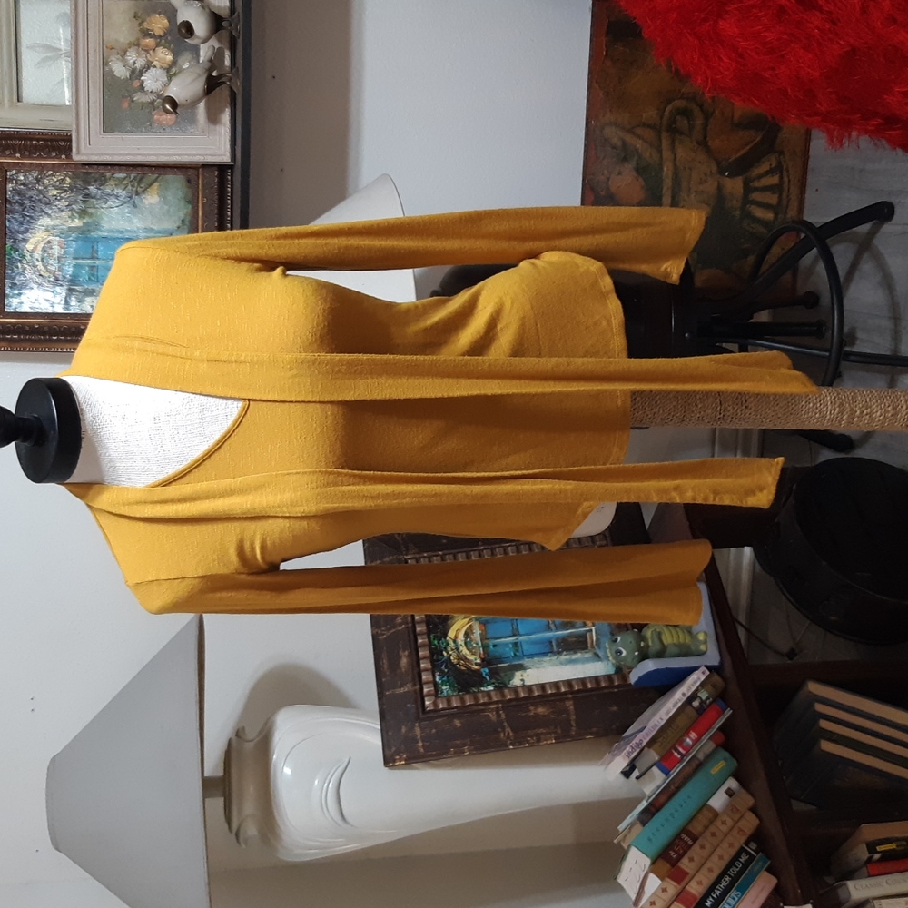 Womens Shirt Sz Small Harvest Mustard Color Top b46 Fall long sleeve tie collar